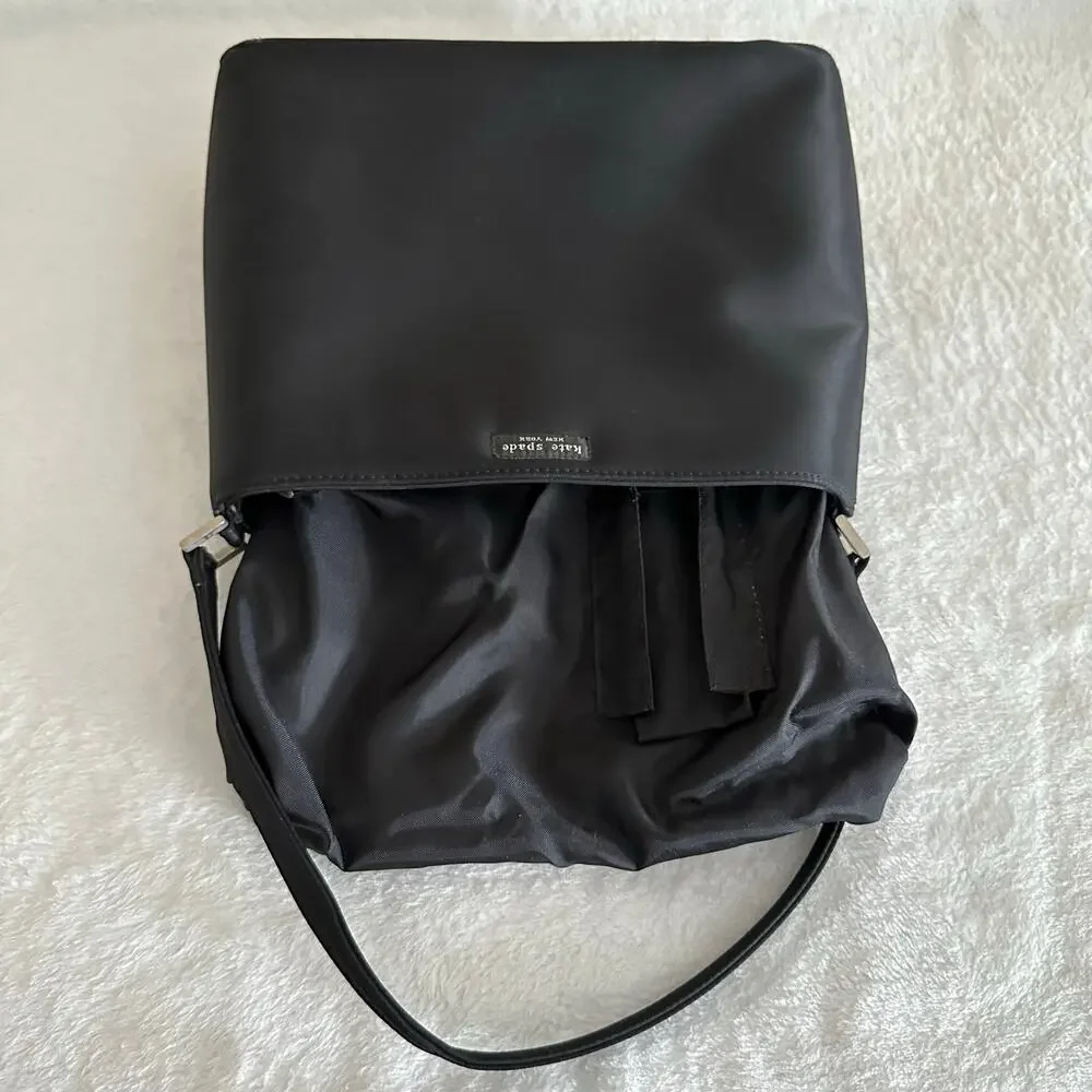 Kate Spade Black Nylon Shoulder Bag Sleek Minimal Y2K Classic Chic Clean Girl